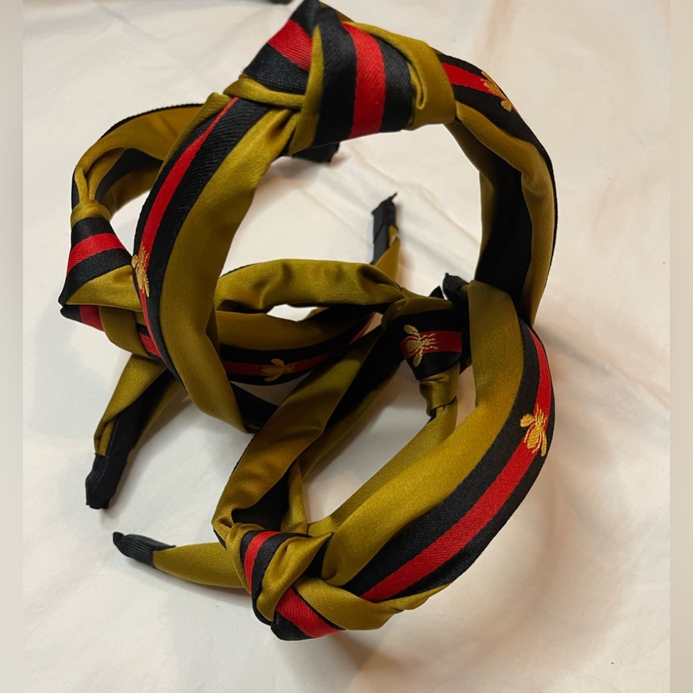 Gold Bee Headband- Black/Red Stripes - Picture 2 of 4